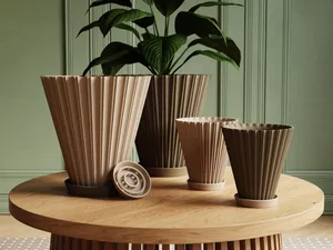 Scandi-Style Fluted Flower Pot with Drainage Tray