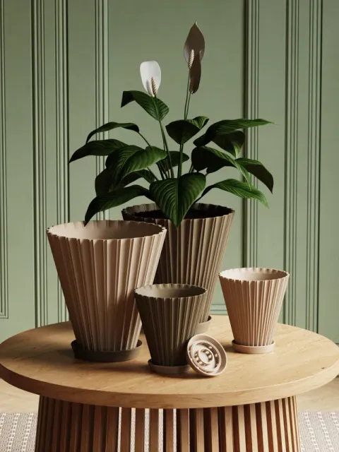 Scandi-Style Fluted Flower Pot with Drainage Tray — Фото 2 из 17