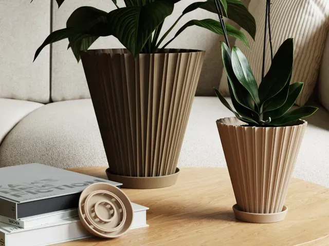 Scandi-Style Fluted Flower Pot with Drainage Tray — Фото 4 из 17