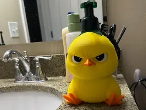 Angry chick Bath and Body Works soap dispenser.