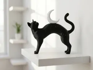 Celestial Cat With the Moon Sculpture