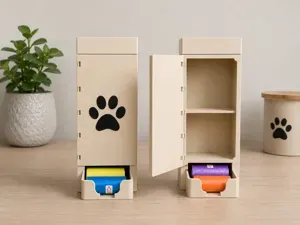 Dispensador de bolsas para perro con armario.