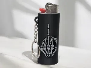 Skeleton Middle Finger Lighter Case Keychain