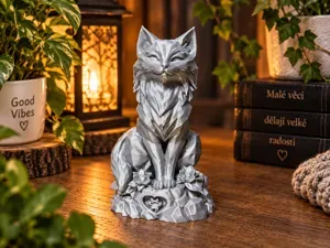 Elegant Low Poly Cat Statue –Floral Cat Decoration