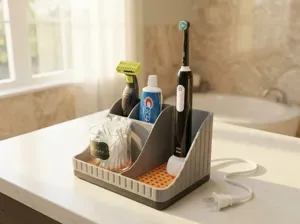 Compact Bathroom Organizer Caddy [Charge & Drain]