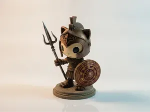Cat Gladiator with Trident and Shield STL | Model