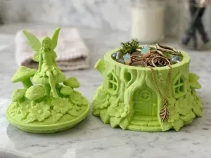 Fairy Mushroom Tree Stump Jewelry Box Container