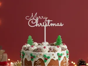 “Merry Christmas” Cake & Plant Topper Set