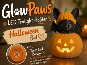 Bat GlowPaws Tealight Holder Pumpkin