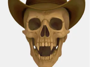 Schädel mit Vampirzähnen und Cowboyhut