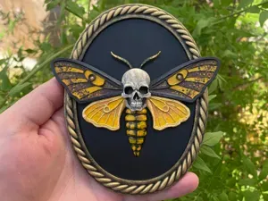 Gothic Skull‑Bodied Moth – Wall Plaque
