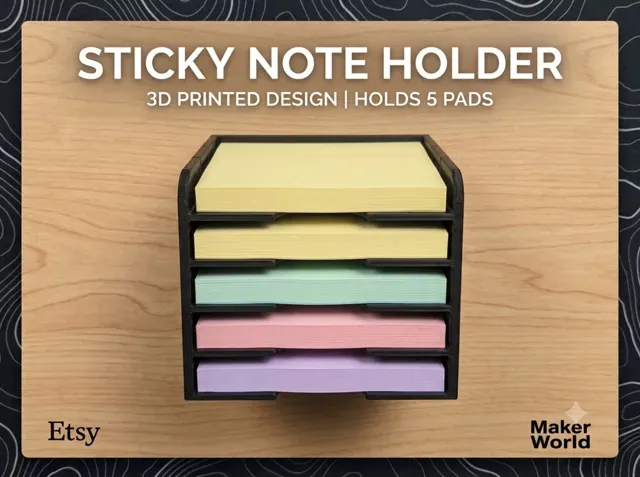 Sticky Note Holder, 3D Printed Desk Organizer — Image 6 of 8