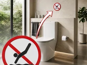 DO NOT DIVE! A sign above the toilet