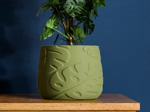 Indoor Plant Pot with Monstera Texture