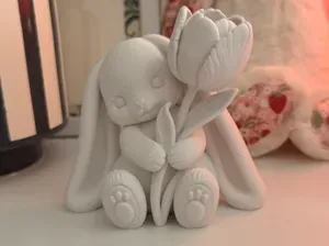 Cute Bunny Holding a Tulip Spring Nursery Figurine