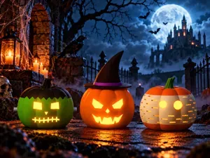 Pumpkins in Costume | Witch, Frankenstein & Mummy