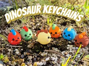 Chibi-Style Crochet Dinosaur Keyring NO AMS