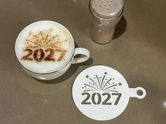 2027 Coffee Stencil - New Year Coffee Art