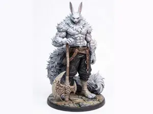 Leporidion/Harengon Barbarian D&D Miniature (45mm)
