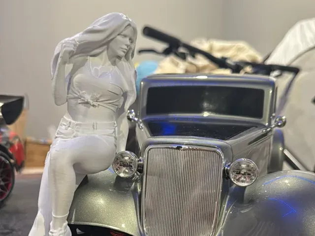 woman leaning on car perfect for rc dioramas