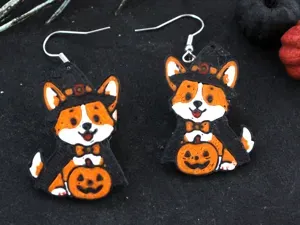 Corgi Pumpkin Halloween Earrings Jewelry