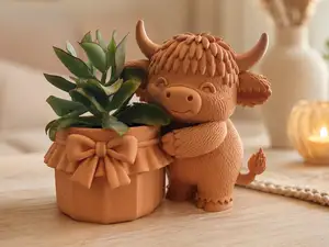 Highland Cow Jam Jar Planter