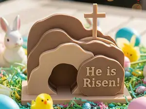 "He is Risen!" Easter empty tomb with cross