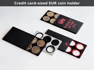 Wallet-size EUR coin holder with sliding cover