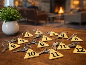 Numbered Keychains for apartments. Triangle shaped