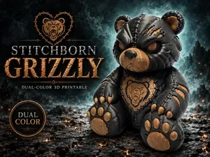 Stitchborn Grizzly – Dual Color Plush Bear