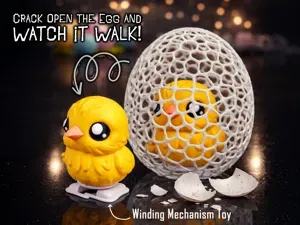 WindUp Cute Chick in Crackable Voronoi Easter Egg