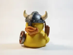 Yellow Rubber Duck Wearing Viking Helmet With
