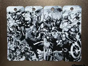 Superhero Fan Art Bookmarks Set of 4 Black/White
