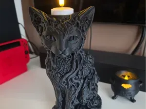 Spooky Gothic Halloween Cat Candle Holder