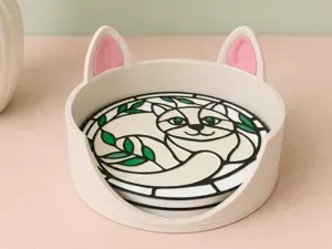 Stained Glass Cat Coaster with Holder - AMS