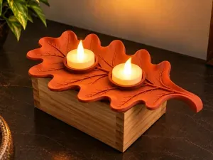 Oak Leaf Double Tea Light Holder
