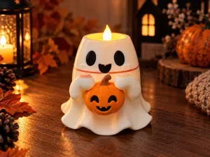 Ghost with Pumpkin – Halloween LED Tealight Holder