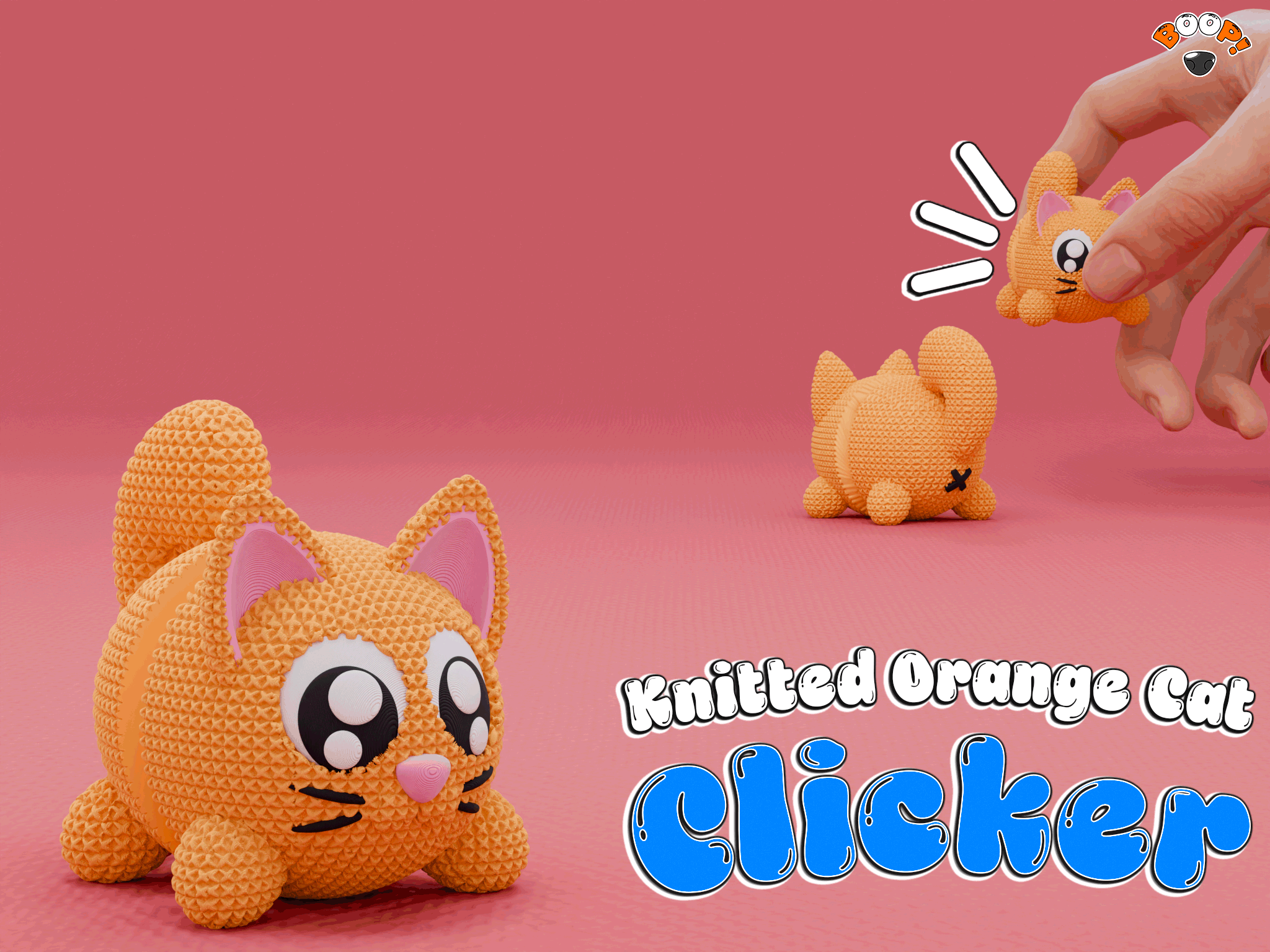 Knitted Orange Cat Fidget Clicker + Keychain