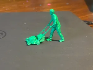 1/35 diorama miniature - man pushing lawn mower
