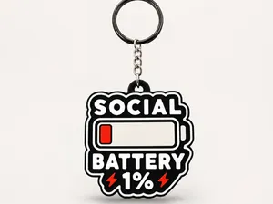 funny 3D-printed "Social Battery 1%" keychain