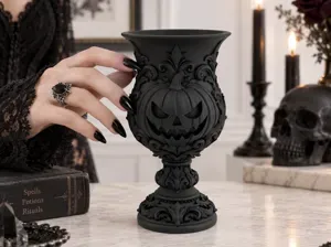 Goth Halloween Samhain Pumpkin Goblet Vase Decor