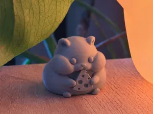 Tiny Hamster with Cheese - cute figurine