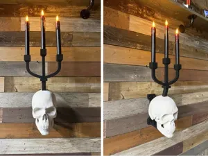 Bone Sentry Sconce—Skull Wall Candle Holder Opt: