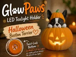 Boston Terrier GlowPaws Tealight Holder Pumpkin
