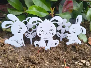 Easter Bunny & Flower Garden Stakes – Decor Set