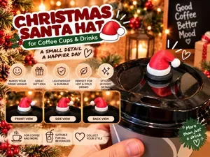 Cute Christmas Santa Hat & Drink Cup Lid Topper