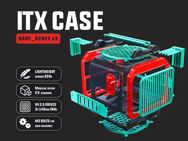 Cyberpunk mini ITX case SFX 4-8x 2.5" 140x140mm X2