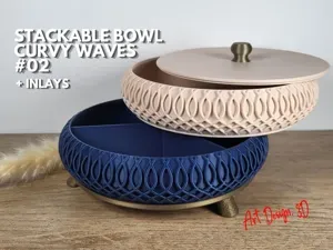 Stackable Bowl Tray - Curvy Waves 02 + Inlays