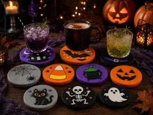 Halloween Cup Coaster Set – 9 Spooky Designs