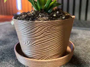 Woodgrain Planter Pot with Drainage + Drip Tray